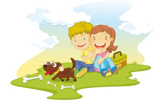 illustration of a girl and boy on white