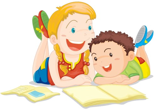 Illustration of  a girl and boy on white