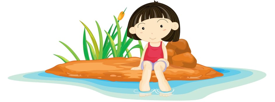 Illustration of  a girl sitting on island