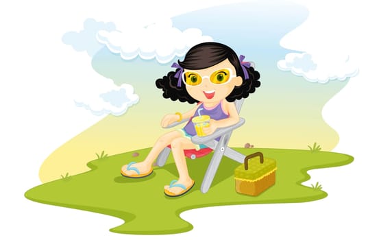 illustration of girl sitting on chair