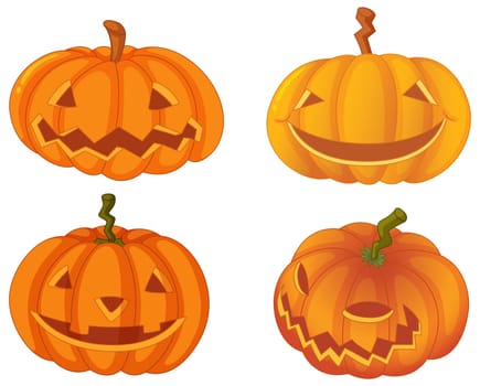 illustration of carved pumpkins on white