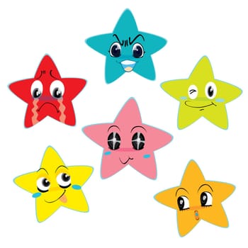 Illustration of stars showing emotions on white background