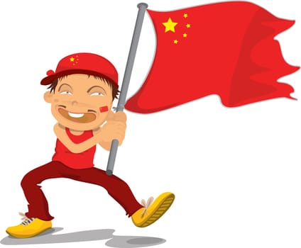 Illustration of a boy holding flag on a white background