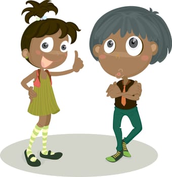 Illustration of girl and boy on white background