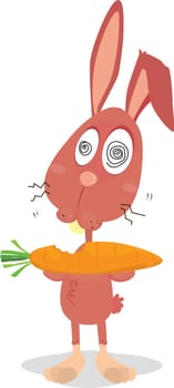Illustration of a rabbit eating carrot on white background