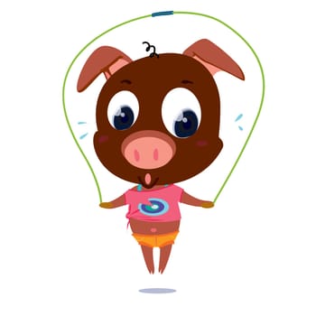 Illustration of A Skipping Pig on white background