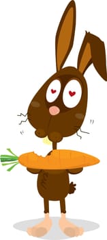 Illustration of a rabbit eating carrot on white background