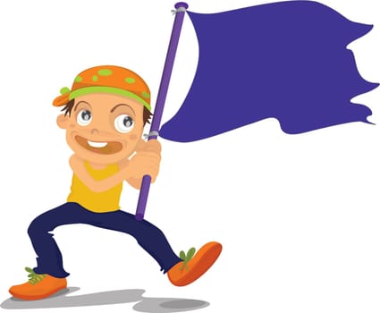 Illustration of a boy holding flag on a white background