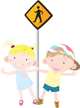 illustration of kids near the signal