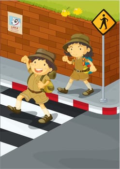 illustration of kids crossing the road