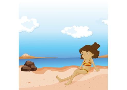 illustration of girl on beach