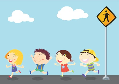 illustration of kids near the signal