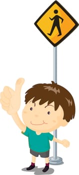 illustration of kid near the signal