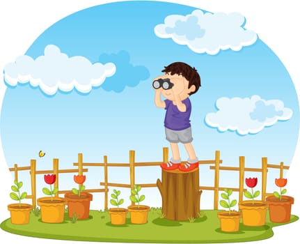 illustration of boy watching through binocular