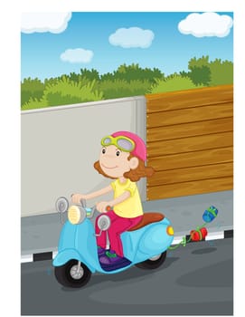 illustration of girl driving the scooter