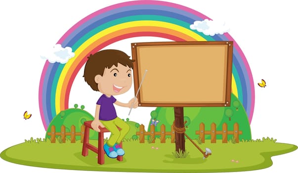 Illustration of A Boy with a Blank Board on white background