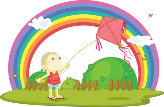 illustration of boy playing with kite