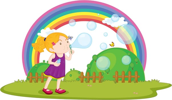 Illustration of A Girl Blowing Bubbles on white background