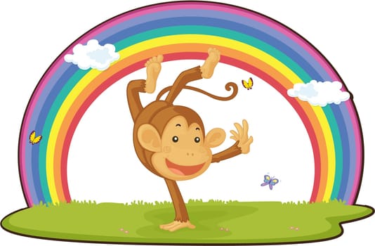 illustration of monkey on rainbow background