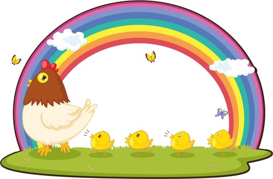 Illustration of A Hen With Chicks on white background
