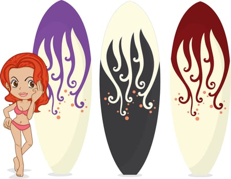 Illustration of A Girl with Surfing Pads on white background