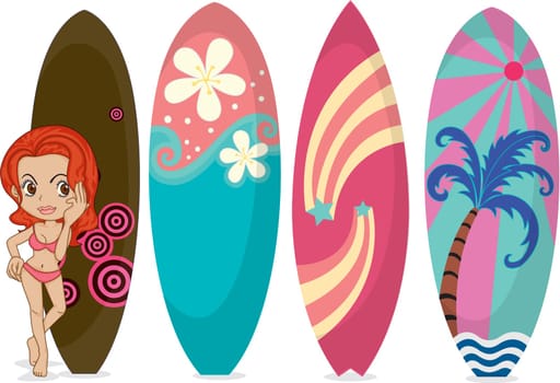 Illustration of A Girl with Surfing Pads on white background