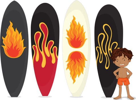 Illustration of a boy with surfing pads on white background
