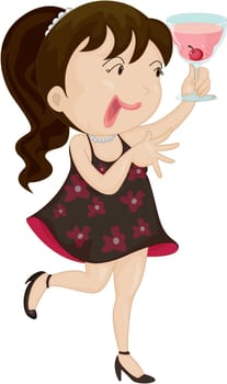 Illustration of a girl running on a white background
