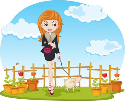 Illustration of A Girl With Pet on white background