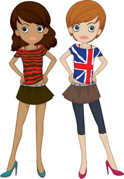 Illustration of Two Girls on white background