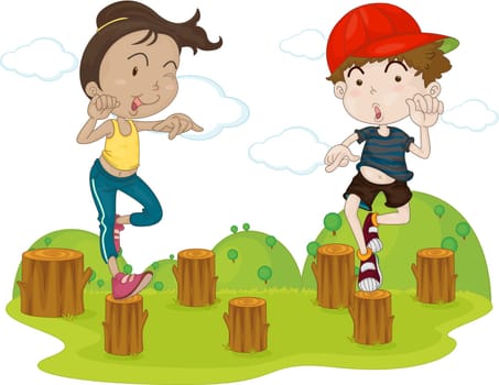 Illustration of Dancing Girl and Boy on white background