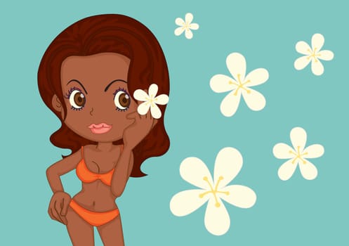 Illustration of A Girl Showing Flowers on white background