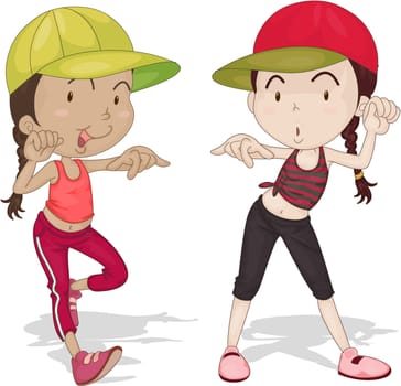 Illustration of Two Dancing girls on white background