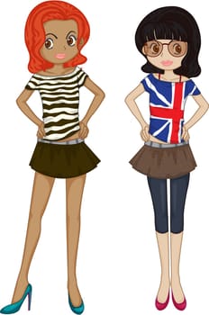 Illustration of Two Girls on white background