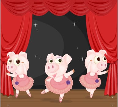 Illustration of Three Dancing Pigs on white background