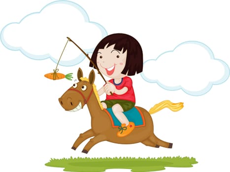 Illustration of A Girl Riding a Horse on white background