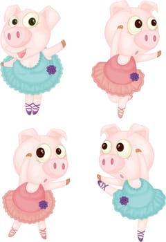 Illustration of Four Dolls on white background