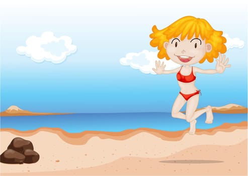 Illustration of A Girl Dancing on Beach on colorful background
