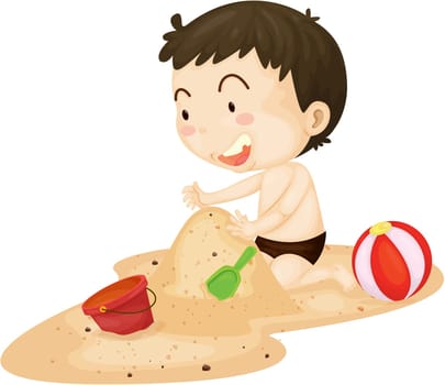 Illustration of A Boy Playing in Soil on white background
