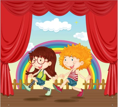 Illustration of dancing couple on stage