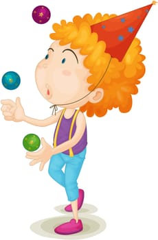 Illustration of a boy showing tricks on a white background