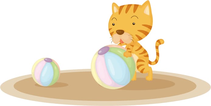 Illustration of a cub playing with ball on white background