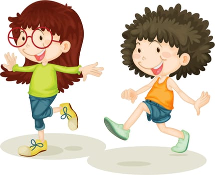 Illustration of a girl and boy on white background