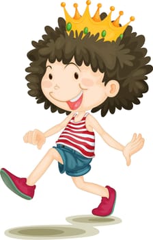 Illustration of a winner boy with a crown on a white background