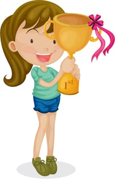 Illustration of A Girl With a Trophy on white background
