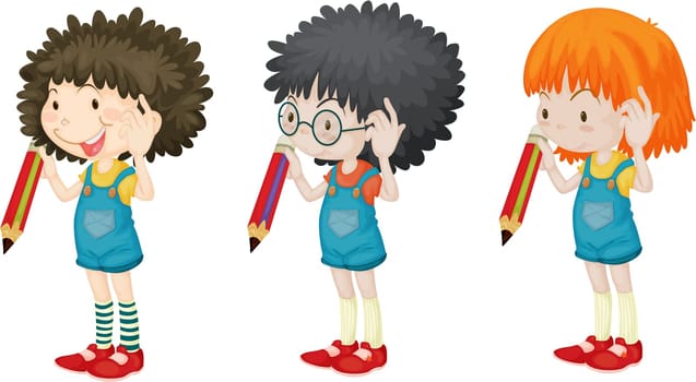 Illustration of  kids with pencil on white background
