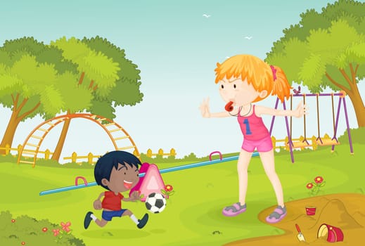 Illustration of a coach and trainee on colorful background