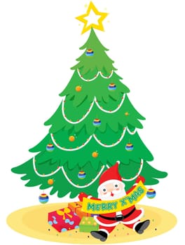 Illustration of Father Christmas under the tree
