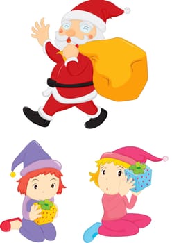 Illustration of santa delivering toys