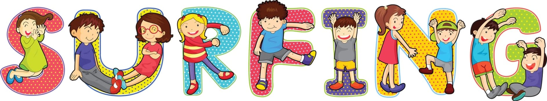 illustration of cartoon alphabets on white